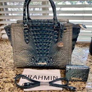 NWT Brahmin Aubree Petrol Ombre Melbourne and Mini Key Wallet in Obsidian